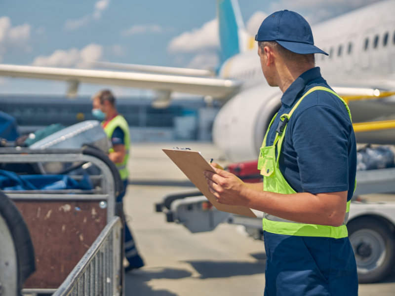 Empleado en pista de aeropuerto