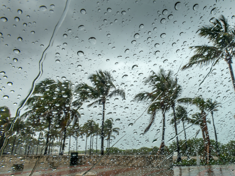 Vista desde un vehículo de la lluvia en el área de Tampa