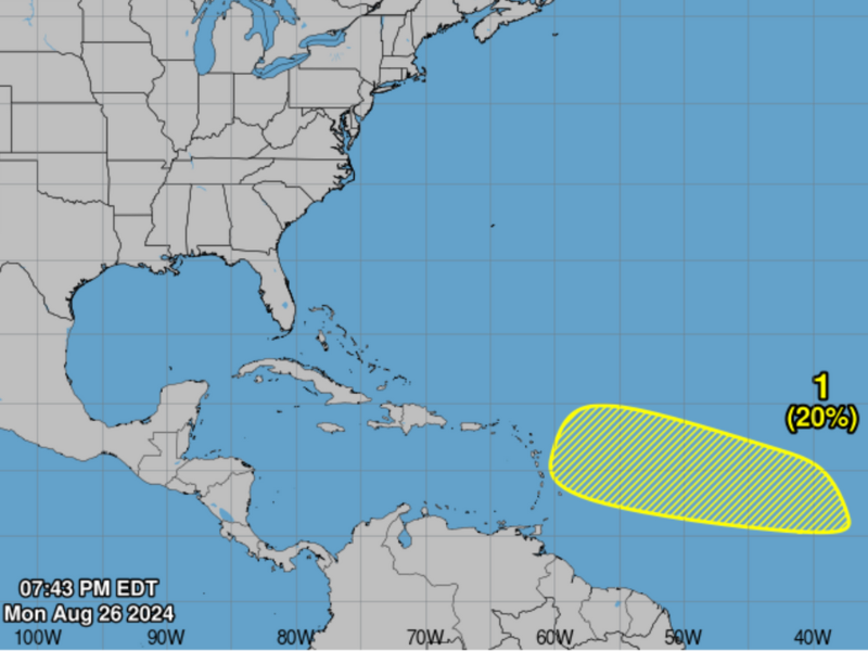 Mapa del NHC señala que hay una posibilidad del 20 por ciento de que el sistema se desarrolle en los próximos 7 días