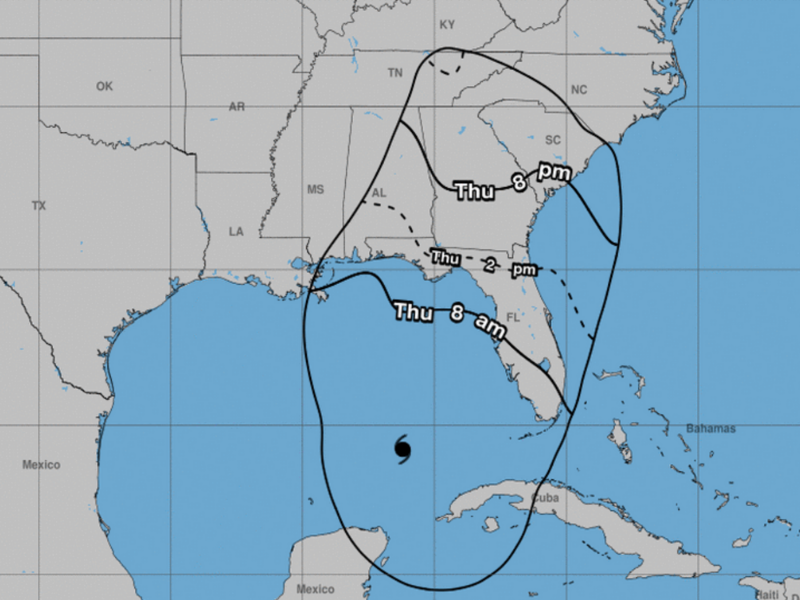 Pronóstico de hora de llegada de huracán Helene en mapa